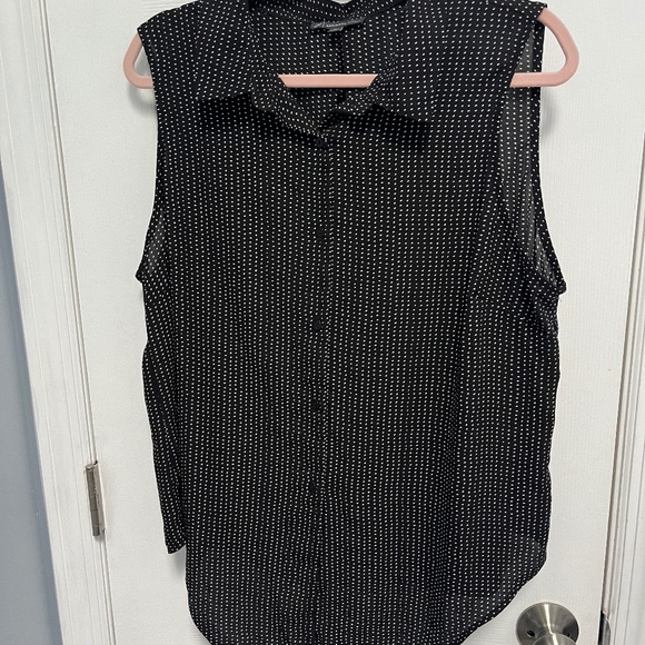 Adrianna papell black sheer button down collar sleeveless top XL - Picture 1 of 7